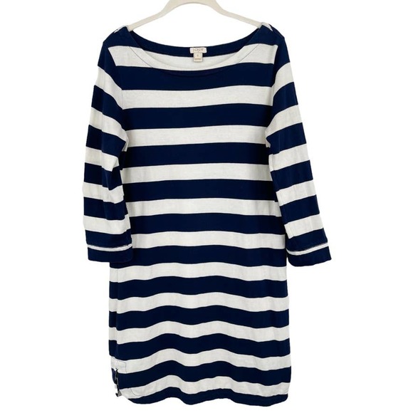 J. CREW 100% Cotton Striped Dress in Navy & White - Size Small - Picture 1 of 10